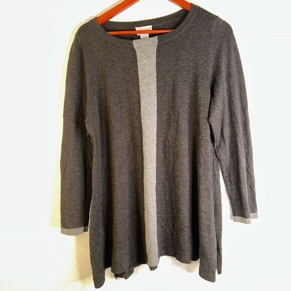 Soft Surroundings Womens Petite L Charcoal Gray Soft & Stretchy Striped Tunic - Picture 6 of 6